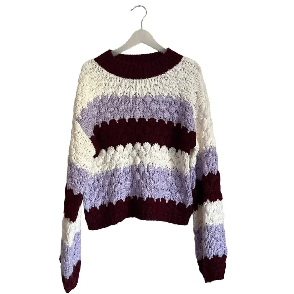 BB Dakota Striped Sweater with Hot Balloon Sleeves Size Medium - Picture 4 of 15